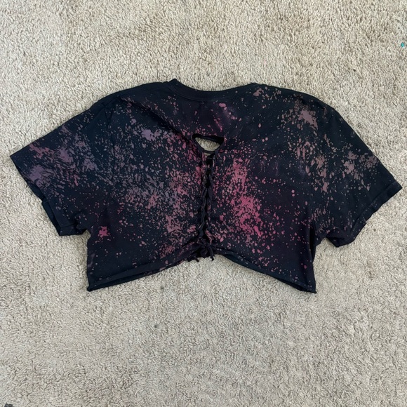 Black Reverse Tie Dye Cutout Slitweave Braided Crop Top Size S - Picture 7 of 8